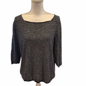 Eileen Fisher Boat Neck 3/4 sleeve Stripe top Sz L